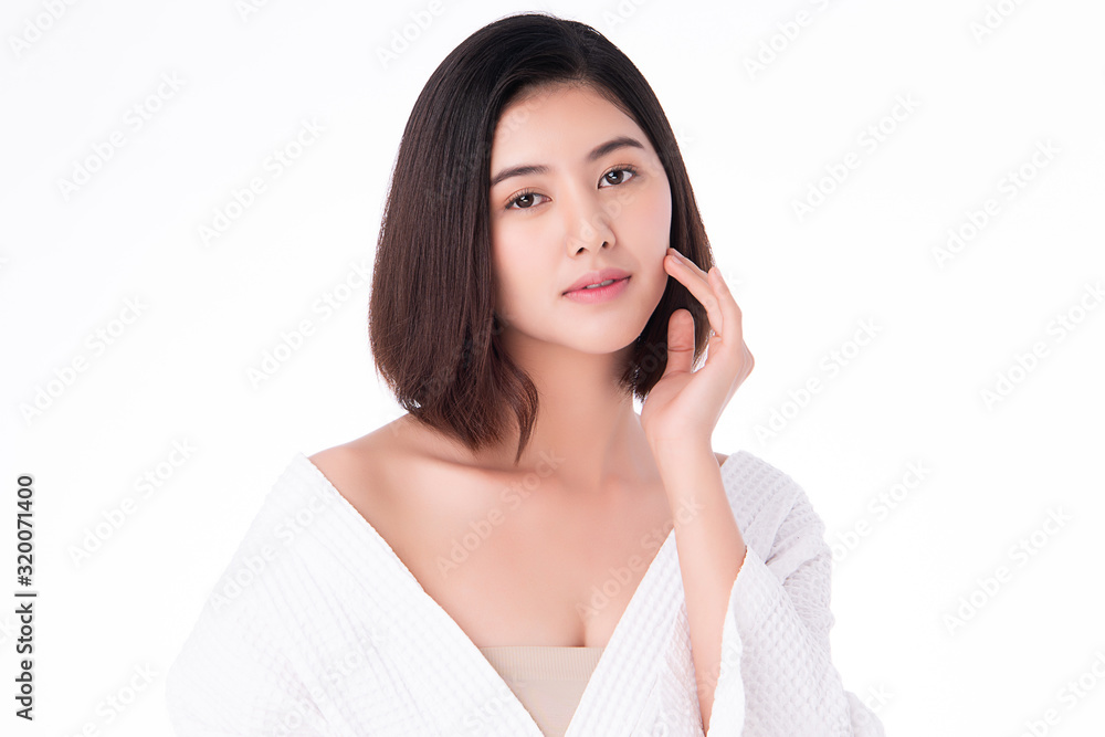 Portrait beautiful young asian woman clean fresh bare skin concept. Asian girl beauty face skincare and health wellness, Facial treatment, Perfect skin, Natural makeup, on white background,two Portrait beautiful young asian woman clean fresh bare skin concept. Asian girl beauty face skincare and health wellness, Facial treatment, Perfect skin, Natural makeup, on white background,two