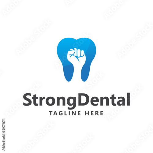 Blue and Very Strong Muscle Healthy Tooth Logo. iSolated on White Background