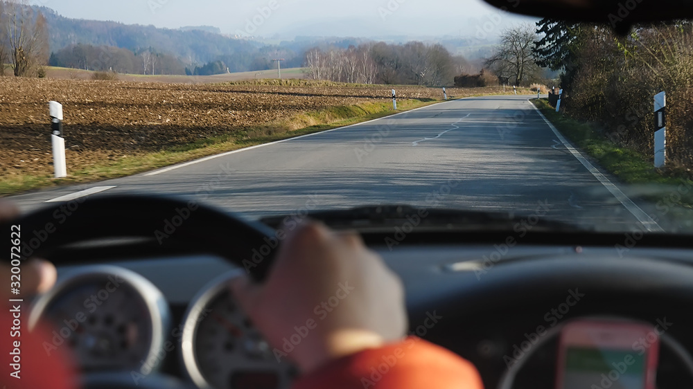 View from a driver place at road in Germany, Saxony View from a driver place at road in Germany, Saxony
