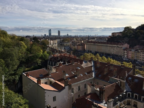 Looking down towards Lyon's old town and the Saône river from the Chartreux Garden - a bustling 1-hectare park created in the 19th century that features paths and sweeping views