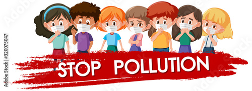 Poster design for stop pollution with children wearing mask