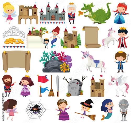 Set of isolated objects theme fairytales