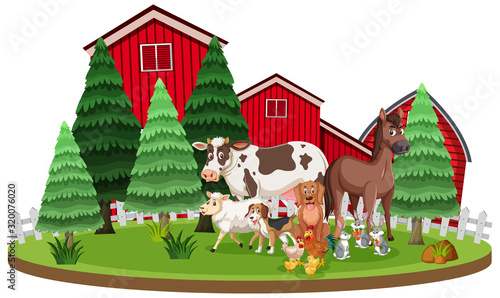Scene with farm animals standing in front of the barns © brgfx