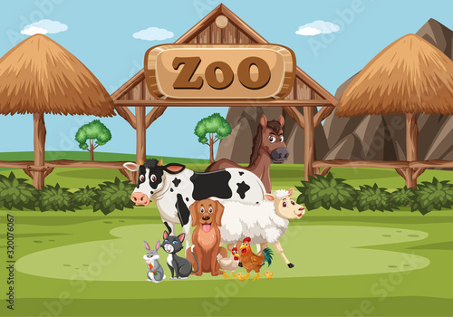 Scene with wild animals in the zoo at day time