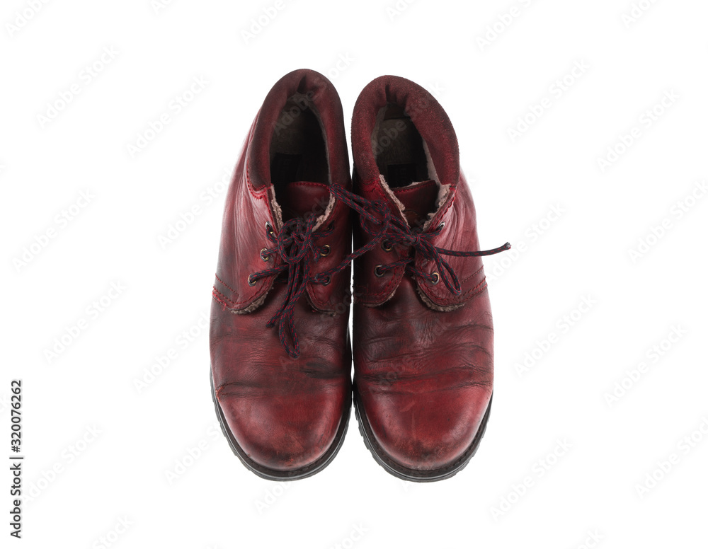 old red leather shoes isolated on white background
