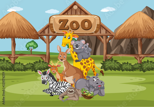Scene with wild animals in the zoo at day time