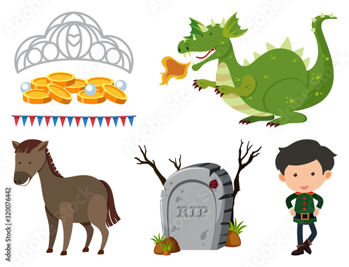 Set of isolated objects theme fairytales