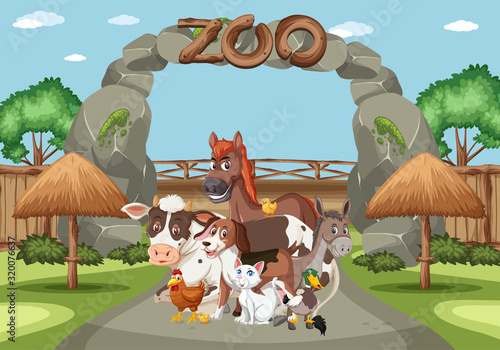 Scene with wild animals in the zoo at day time