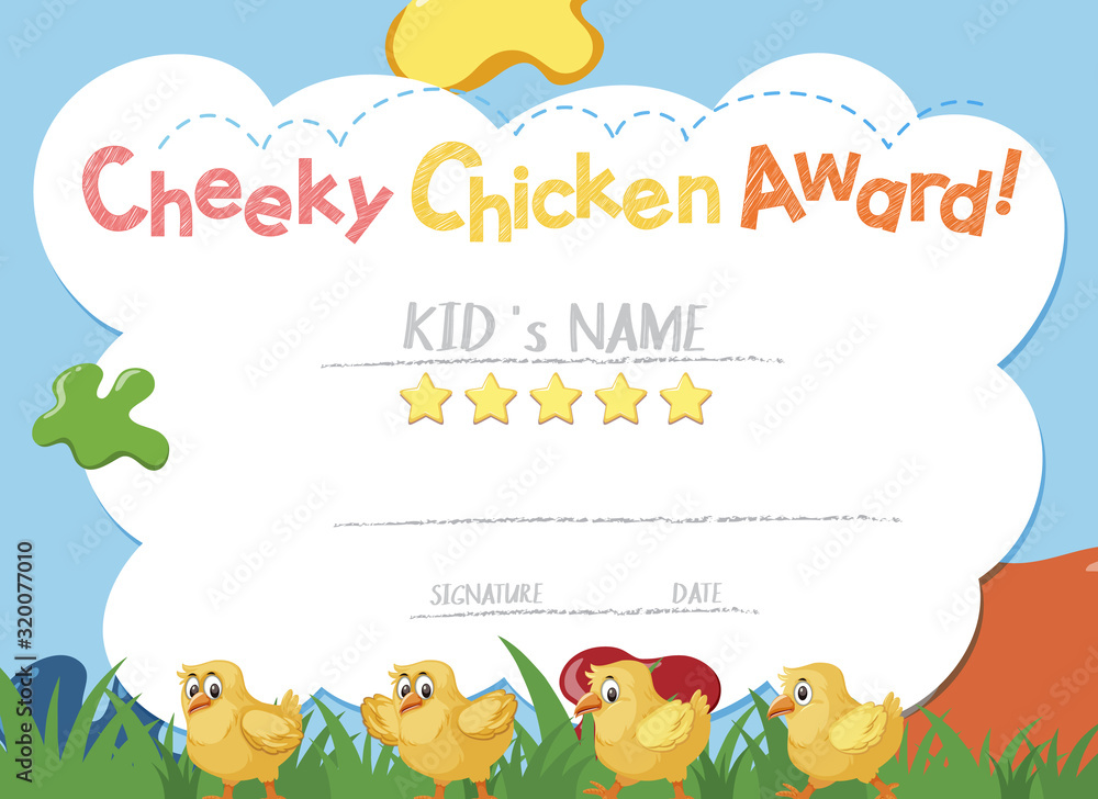 Certificate template for cheeky chicken award with little chicks in background Certificate template for cheeky chicken award with little chicks in background