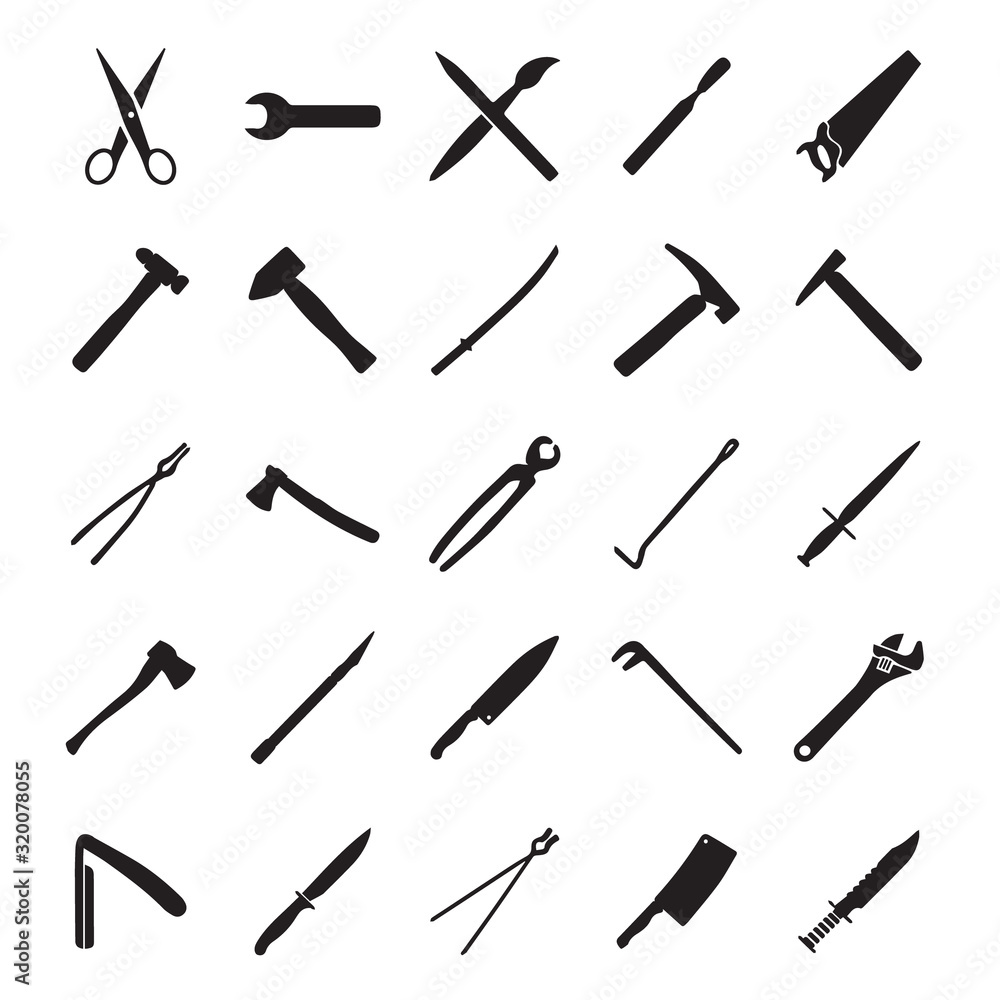 Set of steel tools. Vector illustration Set of steel tools. Vector illustration