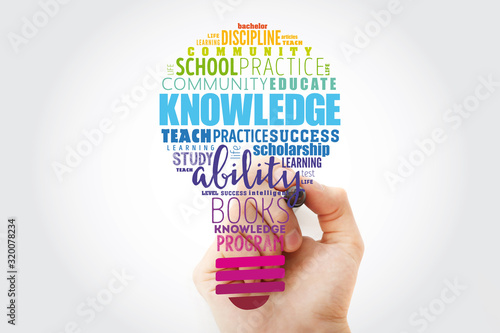 KNOWLEDGE light bulb word cloud collage, education concept background