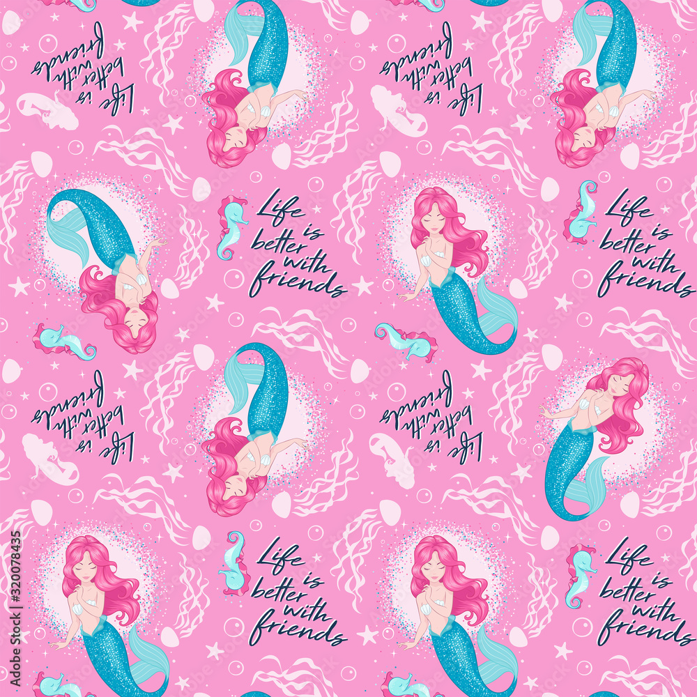 Mermaid Pink Background Printable