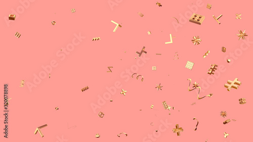 Festive background with abstract golden shapes on pink