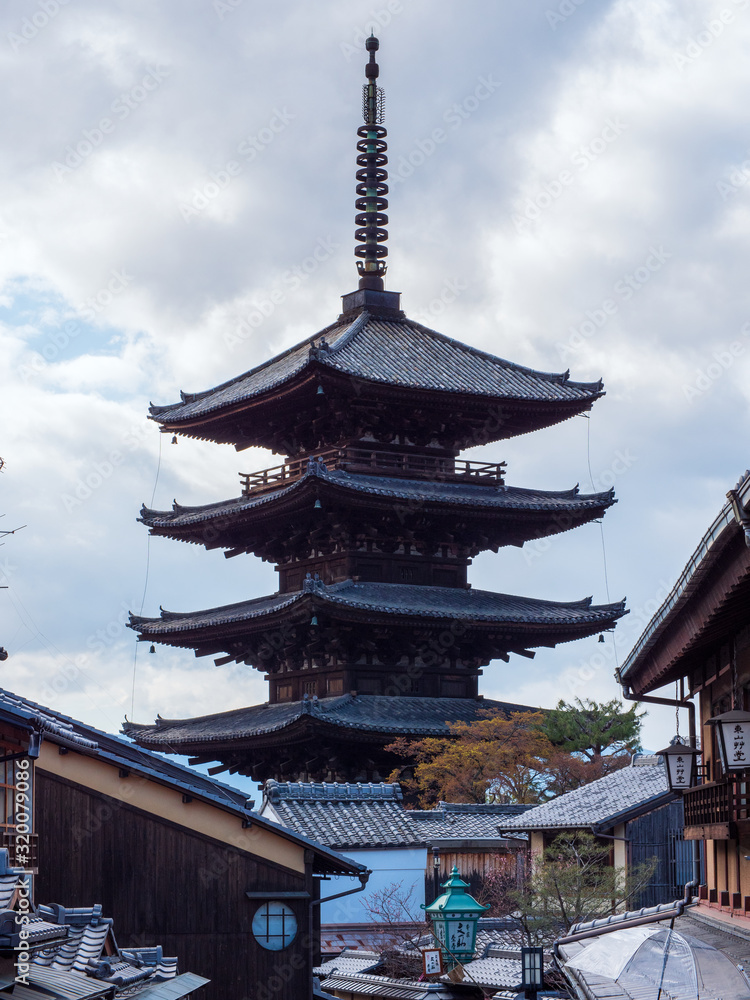 Beautiful closeup view of Yasaka Pagoda. Yasaka Pagoda is the famous landmark and travel attraction of Kyoto, Japan. Beautiful closeup view of Yasaka Pagoda. Yasaka Pagoda is the famous landmark and travel attraction of Kyoto, Japan.