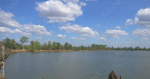 Landscape view of Srah Srang in Angkor Wat complex, reservoir for king in past, Siem Reap Cambodia. photo