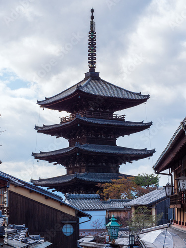 Beautiful closeup view of Yasaka Pagoda. Yasaka Pagoda is the famous landmark and travel attraction of Kyoto  Japan.