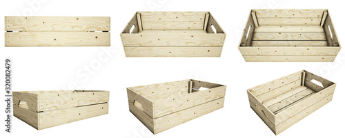 Colorful brown wooden crate isolated over a white background.  (Clipping path inside, 3D rendering computer digitally generated illustration.)