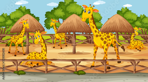 Scene with wild animals in the zoo at day time