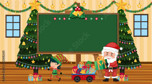 Border template with Santa and christmas tree in background