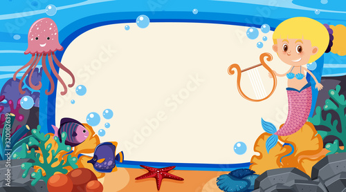 Frame template design with sea creatures  under the ocean