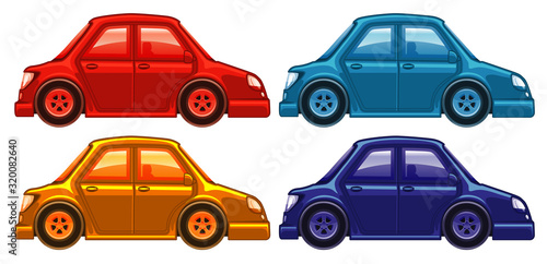 Set of four pictures of cars in different colors