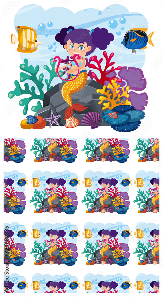 Seamless background design with mermaid underwater