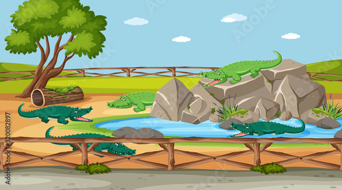 Scene with wild animals in the zoo at day time