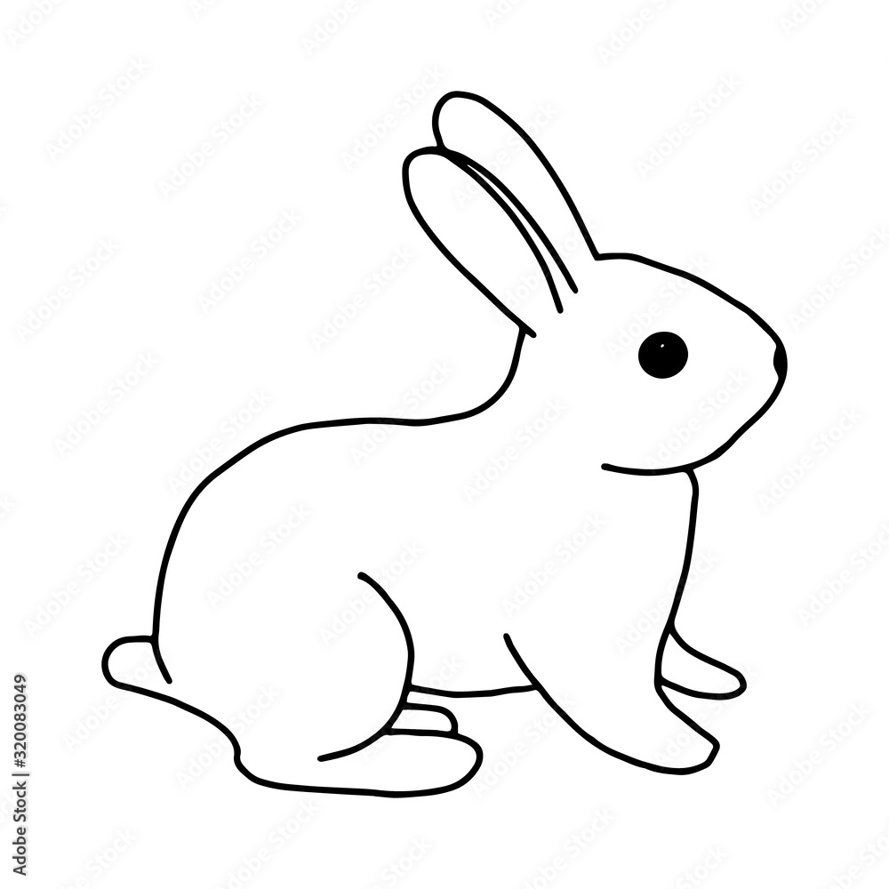 Rabbit hand-drawn contour line drawing. Black and white image.Easter bunny.For postcards, printing on fabric.Cute animal.Doodles.Vector Rabbit hand-drawn contour line drawing. Black and white image.Easter bunny.For postcards, printing on fabric.Cute animal.Doodles.Vector