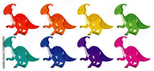 Set of parasaurolophus in eight colors