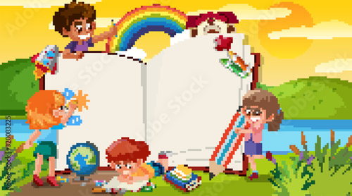 Frame template with many kids in the park