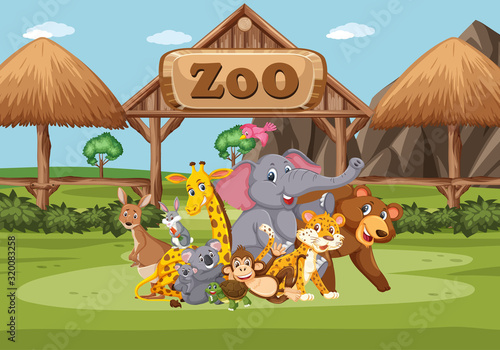 Scene with wild animals in the zoo at day time