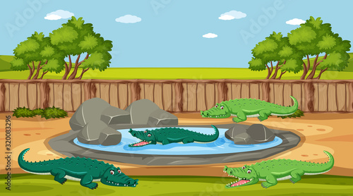 Scene with wild animals in the zoo at day time