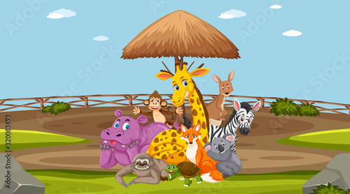 Scene with wild animals in the zoo at day time