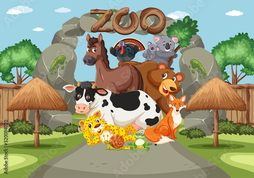 Scene with wild animals in the zoo at day time