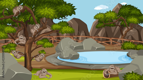 Scene with wild animals in the zoo at day time