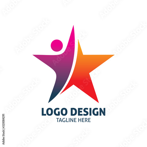 red purple people star logo design