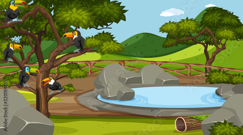 Scene with wild animals in the zoo at day time