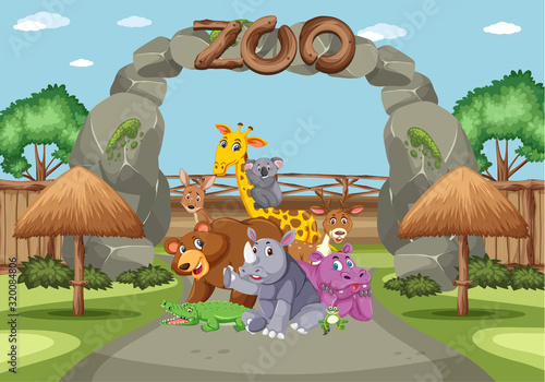 Scene with wild animals in the zoo at day time