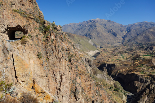 Road Tunnel on the edge of Colca Canyon, Peru. Roadway AR109, Arequipa.