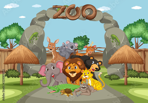 Scene with wild animals in the zoo at day time