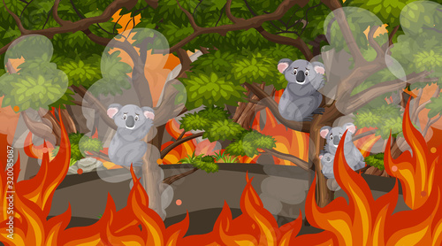 Scene with big wildfire in the forest