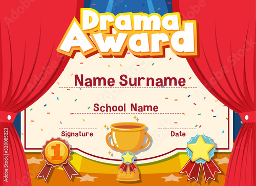 Certificate template for drama award with stage in background