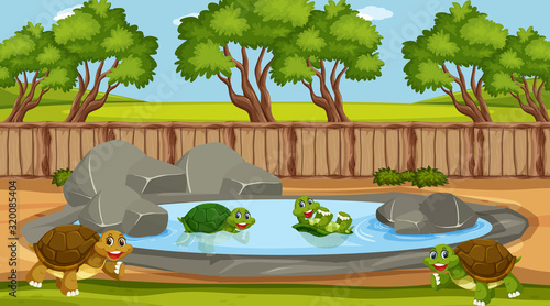 Scene with wild animals in the zoo at day time
