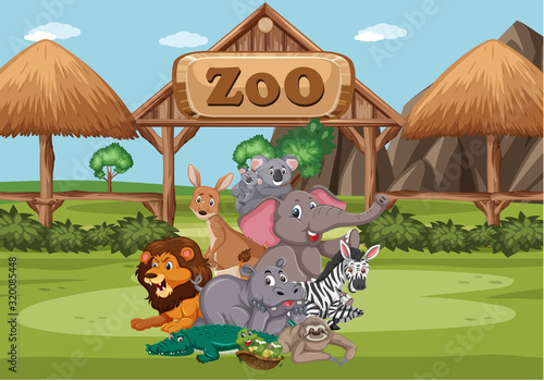 Scene with wild animals in the zoo at day time