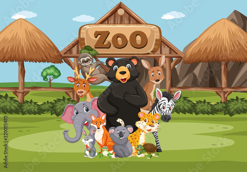 Scene with wild animals in the zoo at day time