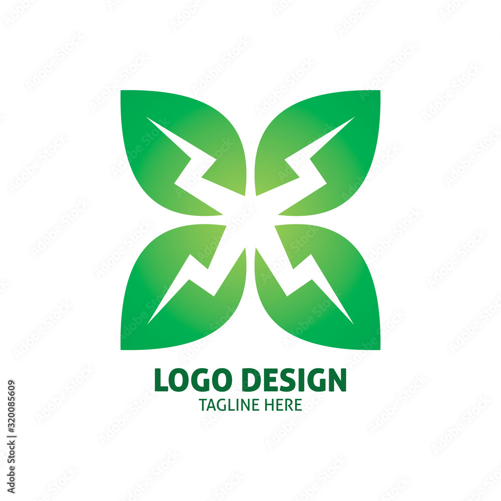 green lightning leaf flower logo design green lightning leaf flower logo design