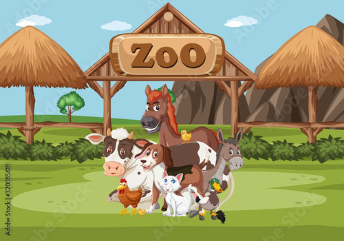 Scene with wild animals in the zoo at day time