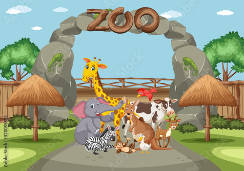 Scene with wild animals in the zoo at day time