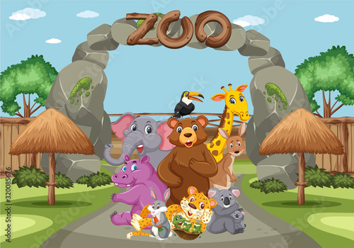 Scene with wild animals in the zoo at day time