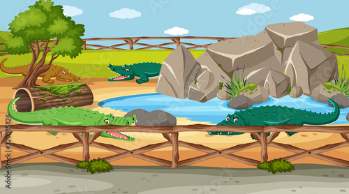 Scene with wild animals in the zoo at day time